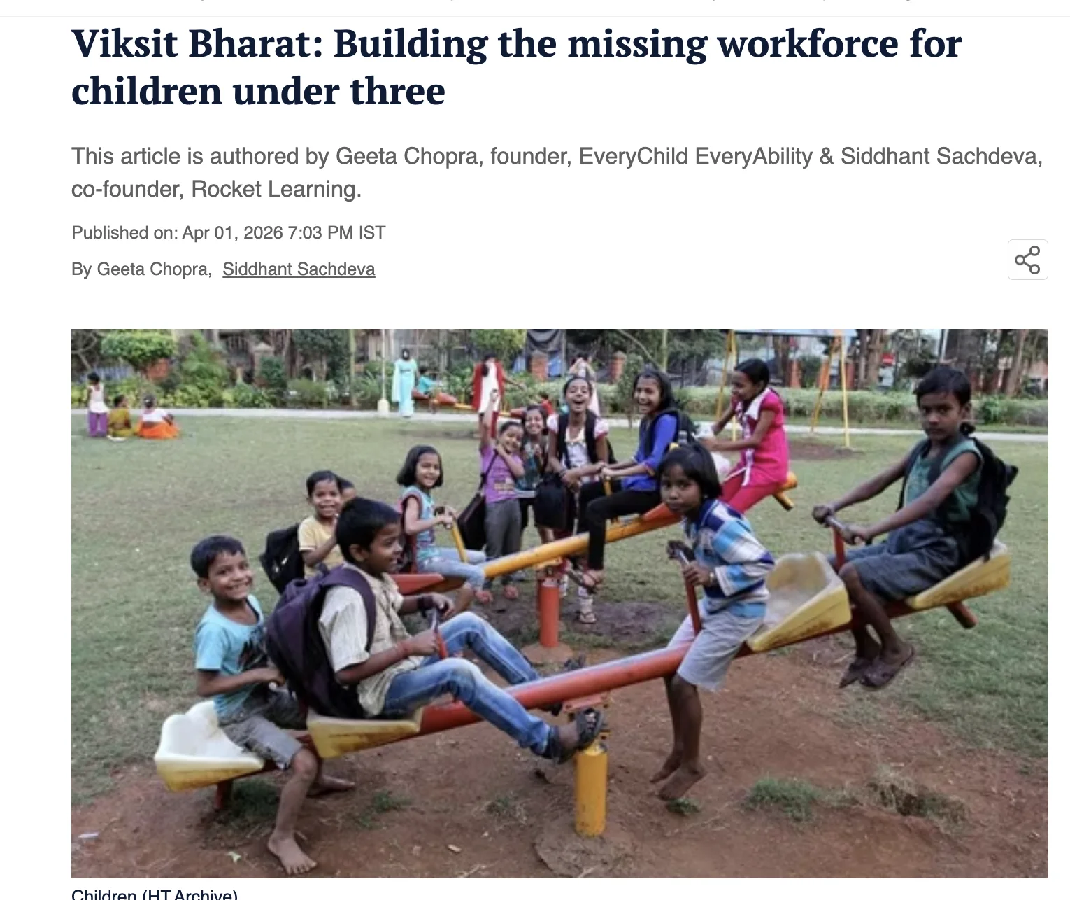 Viksit Bharat: Building the missing workforce for children under three